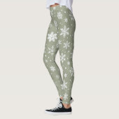 Vakantie Bleke groene en witte sneeuwvlokken Leggings (Links)