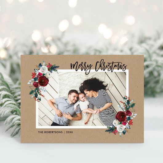 Vakantie Bloemen 2 Foto gevouwen Kerstmis Feestdagen Kaart