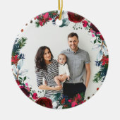 Vakantie Bloemen Kerst Krans Gepersonaliseerde Fot Keramisch Ornament (Voorkant)