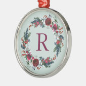 Vakantie Bloemen Kerst Krans Monogram Metalen Ornament (Links)