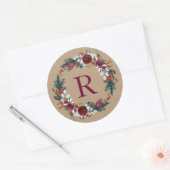 Vakantie Bloemen Kerst Krans Monogram Ronde Sticker (Envelop)