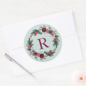 Vakantie Bloemen Kerst Krans Monogram Ronde Sticker (Envelop)