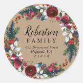 Vakantie Bloemen Kerst Krans Retouradres Ronde Sticker (Voorkant)