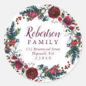 Vakantie Bloemen Kerst Krans Retouradres Ronde Sticker (Voorkant)