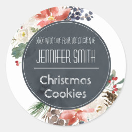Vakantie Bloemen Kerstmis Bakkerij Gebakken Cookie Ronde Sticker