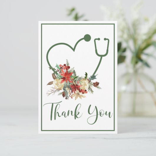 Vakantie Bloemen Stethoscoop Hart Dank u kaart (Staand voorkant)