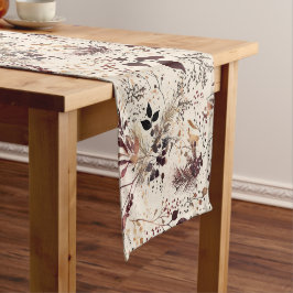Vakantie Bloemen Waterverf rood, groen beige, Korte Tafelloper