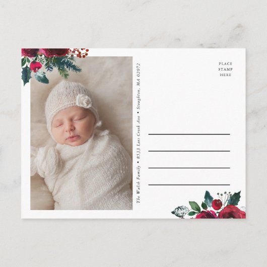 Vakantie Bloemen Winter Doop Fotouitnodiging Aankondigingskaart (Achterkant)