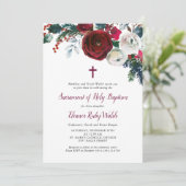 Vakantie Bloemen Winter Doop Uitnodiging (Staand voorkant)