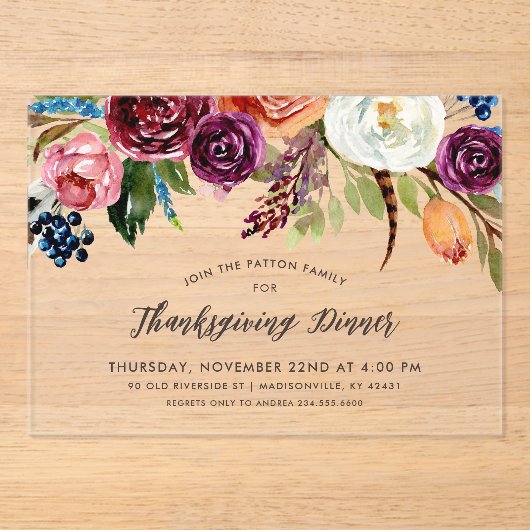 Vakantie Bloemen Winter Wedding Acryl Uitnodigingen (Voorkant)