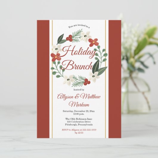 Vakantie Bloemenkrans Kerstvakantie Brunch Kaart (Staand voorkant)