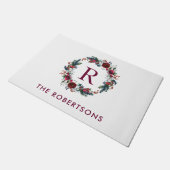 Vakantie Bloemenkrans Monogram Gepersonaliseerd Deurmat (Schuin)
