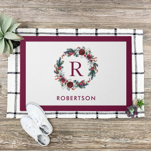 Vakantie Bloemenkrans Monogram Gepersonaliseerd Deurmat