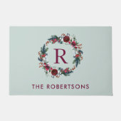 Vakantie Bloemenkrans Monogram Gepersonaliseerd Deurmat (Voorkant)
