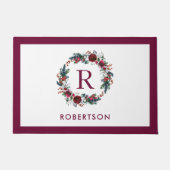 Vakantie Bloemenkrans Monogram Gepersonaliseerd Deurmat (Voorkant)