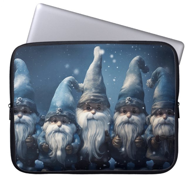 Vakantie Blue Gnomes Winter Laptop Bag Sleeve (Voorkant)