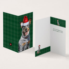 Vakantie Blue Heeler Hond Groen Geplaagd Kerstmis Kaart