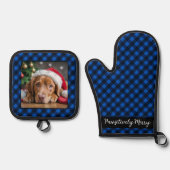 Vakantie Blue Plaid Huisdier Hond Gepersonaliseerd Ovenwant & Pannenlap Set (Voorkant)