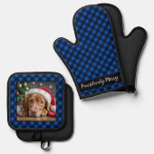 Vakantie Blue Plaid Huisdier Hond Gepersonaliseerd Ovenwant & Pannenlap Set (Voorkant / Achterkant)