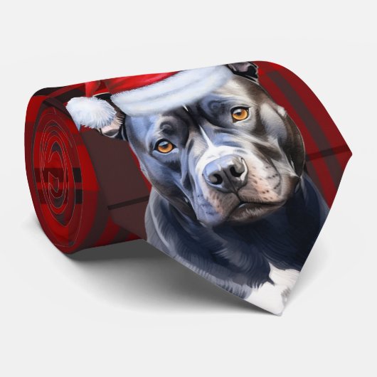 Vakantie Bluenose Pit Bull Red Grey Plaid Kerstmis Stropdas (Opgerold)