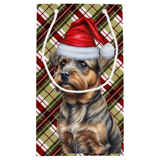 Vakantie Border Terrier en feestelijke kerstvakant Klein Cadeauzakje (Achterkant)