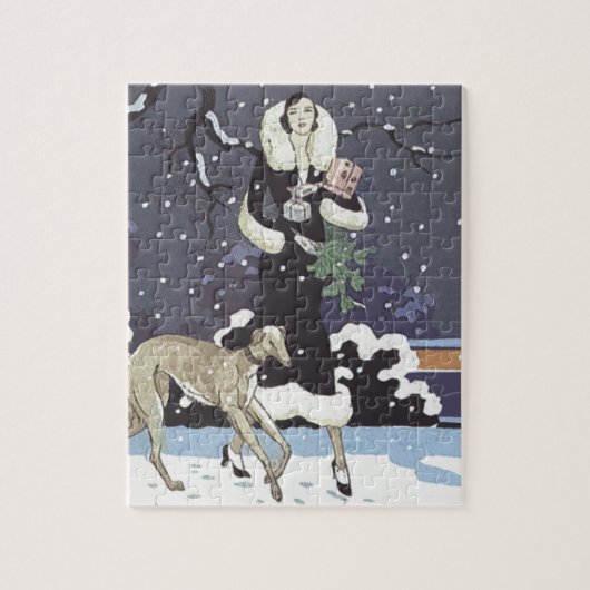 Vakantie Borzoi Dame In Sneeuw Legpuzzel (Verticaal)