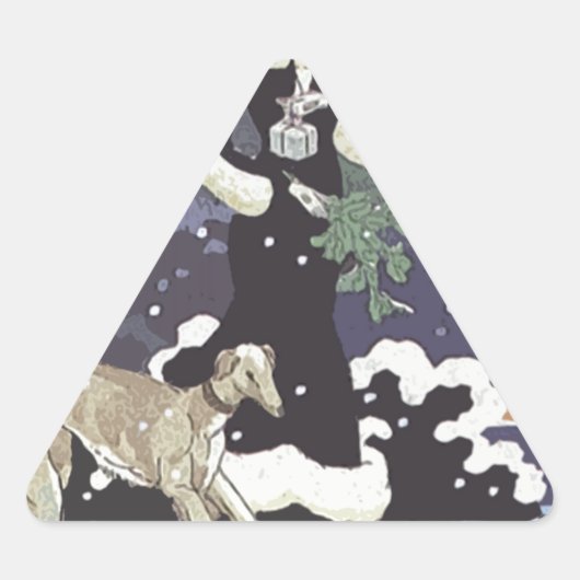 Vakantie Borzoi Dame In Sneeuw Sticker (Voorkant)