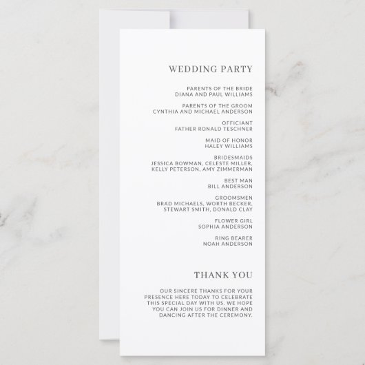 Vakantie Botanisch Elegant Huwelijksprogramma (Achterkant)