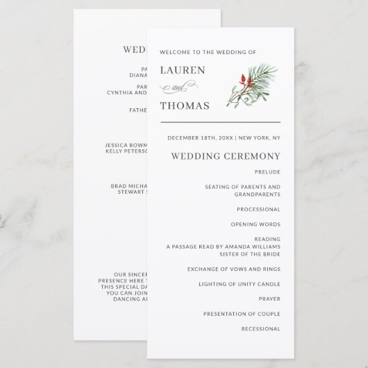 Vakantie Botanisch Elegant Huwelijksprogramma (Voorkant / Achterkant)