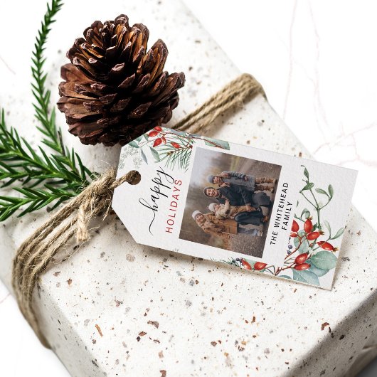 Vakantie Botanisch groen Holly Waterverf Cadeaulabel