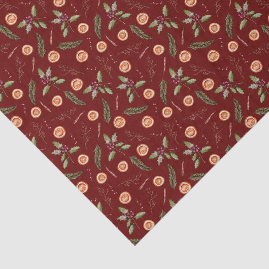 Vakantie Botanisch Sinaasappel en Spice Pattern Tissuepapier (Detail)