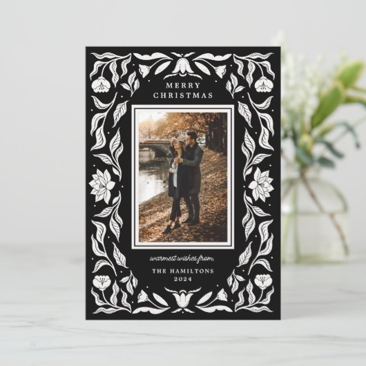  Vakantie Botanische Foto Kerst Kaart (Staand voorkant)