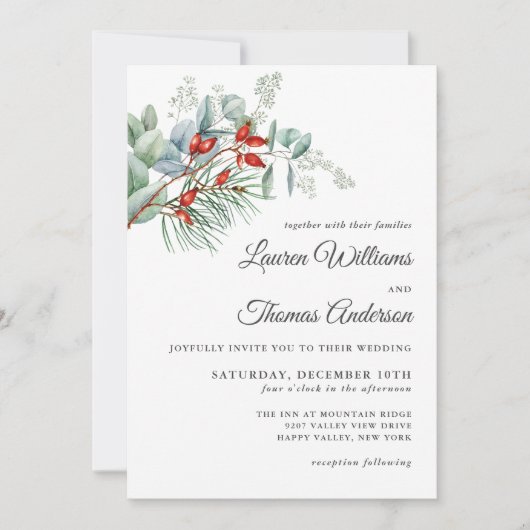 Vakantie Botanische groen en bessen bruiloft Kaart (Voorkant)
