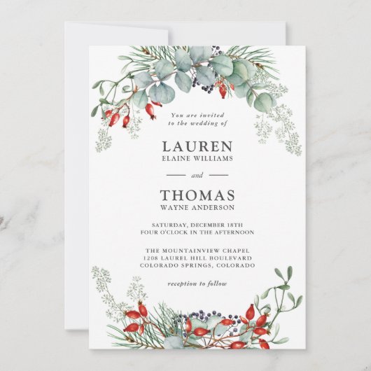 Vakantie Botanische groen en bessen bruiloft Kaart (Voorkant)