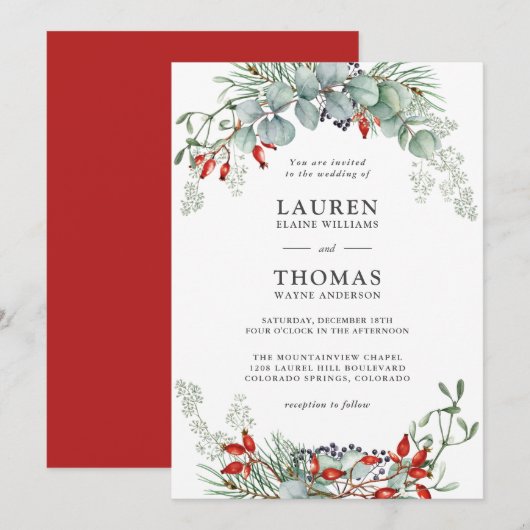 Vakantie Botanische groen en bessen bruiloft Kaart (Voorkant / Achterkant)