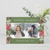 Vakantie Botanische Groene Kerstmis Twee Foto Feestdagenkaart (Staand voorkant)