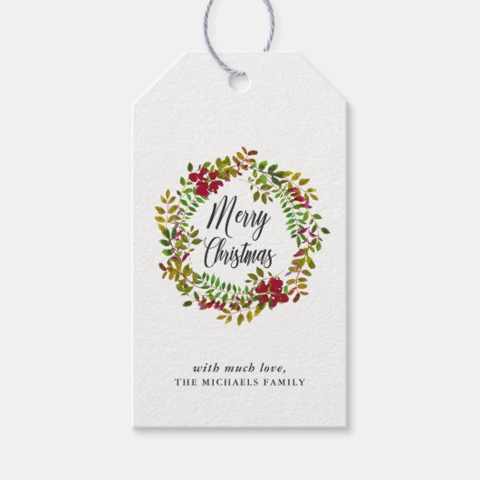 Vakantie Botanische Merry Christmas Wreath Gift La Cadeaulabel (Voorkant)