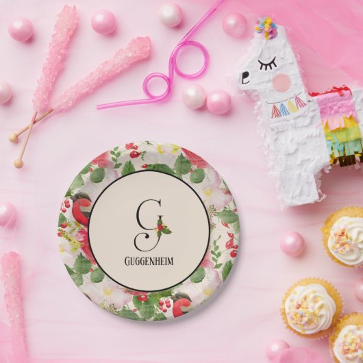 Vakantie Botanische Patroon Monogram Initiaal G Papieren Bordje (Feest)