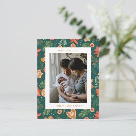 Vakantie Botanische peperkoek Schattige Kerstmis F Feestdagenkaart (Staand voorkant)