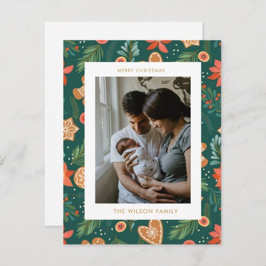 Vakantie Botanische peperkoek Schattige Kerstmis F Feestdagenkaart (Voorkant / Achterkant)