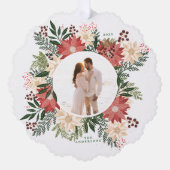 Vakantie Botanische Poinsettia Foto Kerstmis Ornament Kaart (Voorkant)