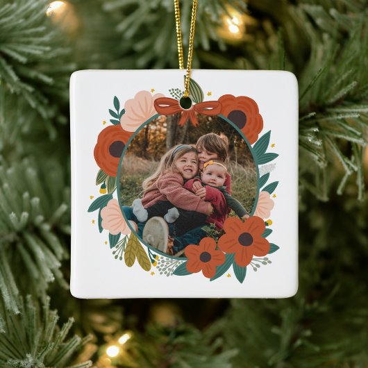 Vakantie Botanische Rode Bloemen Krans Kerstmis Fa Keramisch Ornament