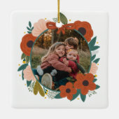 Vakantie Botanische Rode Bloemen Krans Kerstmis Fa Keramisch Ornament (Achterkant)