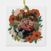 Vakantie Botanische Rode Bloemen Krans Kerstmis Fa Keramisch Ornament (Voorkant)