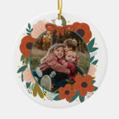 Vakantie Botanische Rode Bloemen Krans Kerstmis Keramisch Ornament (Voorkant)