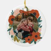 Vakantie Botanische Rode Bloemen Krans Kerstmis Keramisch Ornament (Achterkant)