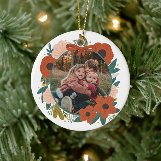 Vakantie Botanische Rode Bloemen Krans Kerstmis Keramisch Ornament