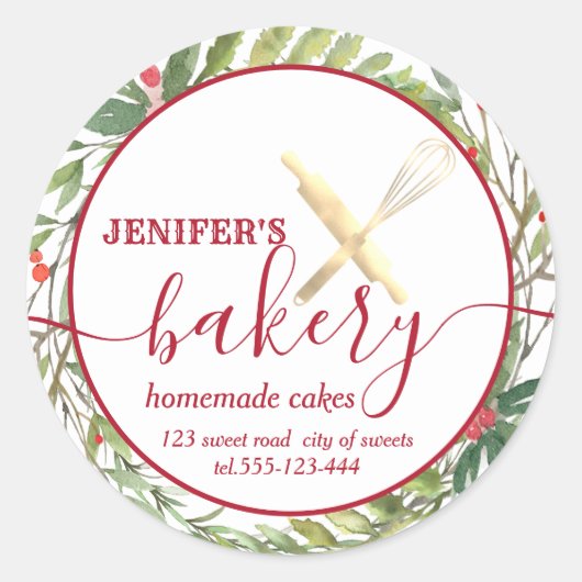 Vakantie botanische rolpen & whisk chef bakkerij ronde sticker (Voorkant)
