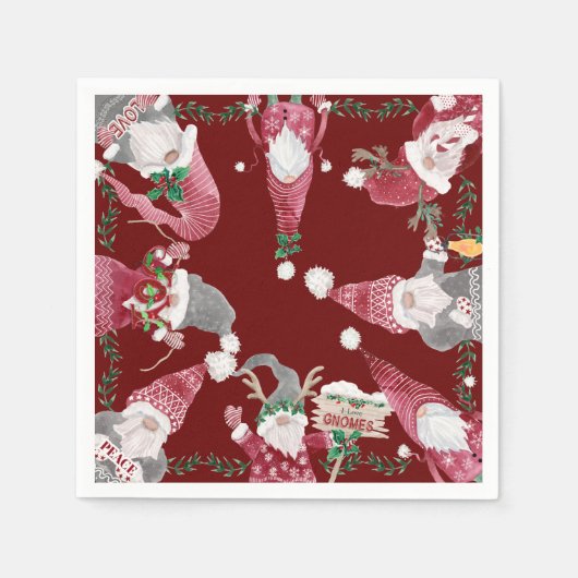 Vakantie Bourgondië Gnomes Kerstfeest Waterverf Servet (Voorkant)