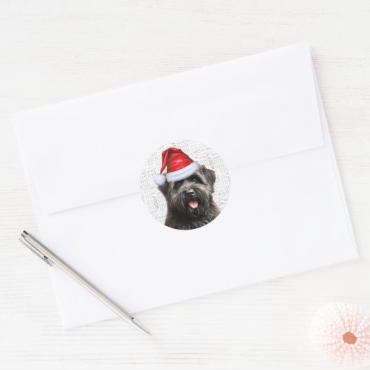 Vakantie Bouvier des Flandres Hond in Santa Hat Ronde Sticker (Envelop)